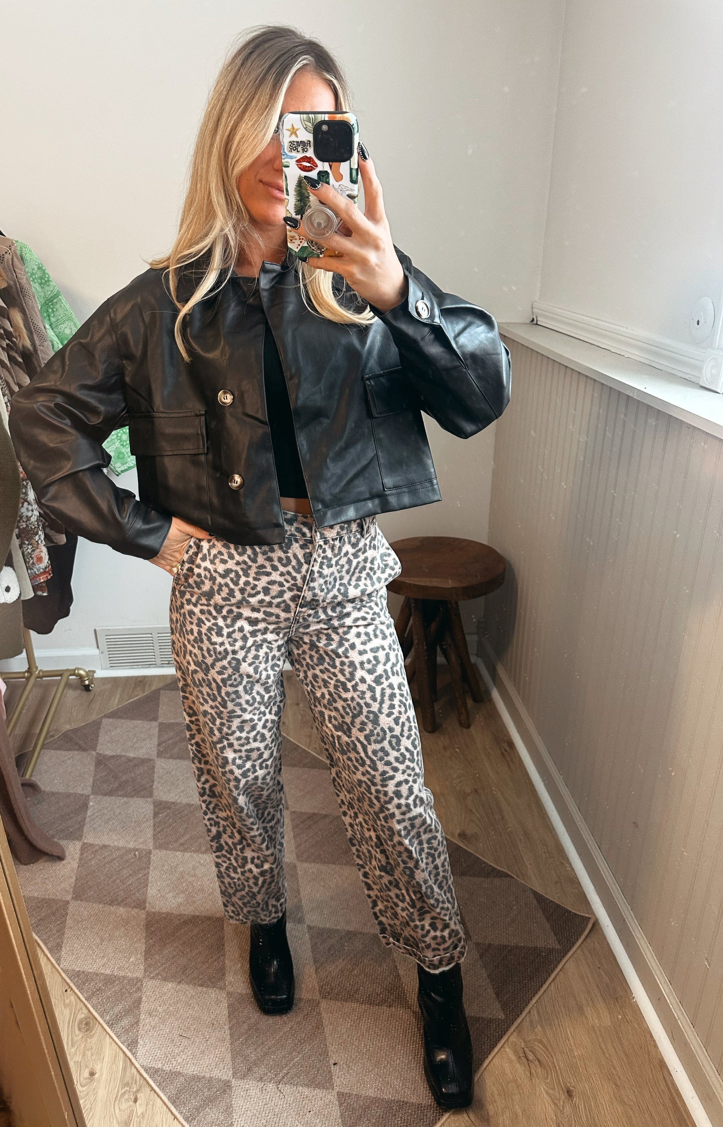 Maria Cropped Faux Leather Jacket