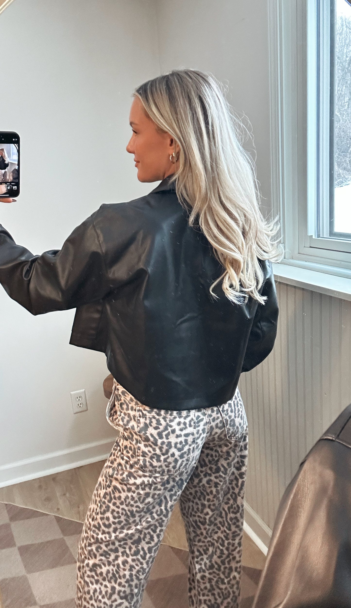 Maria Cropped Faux Leather Jacket