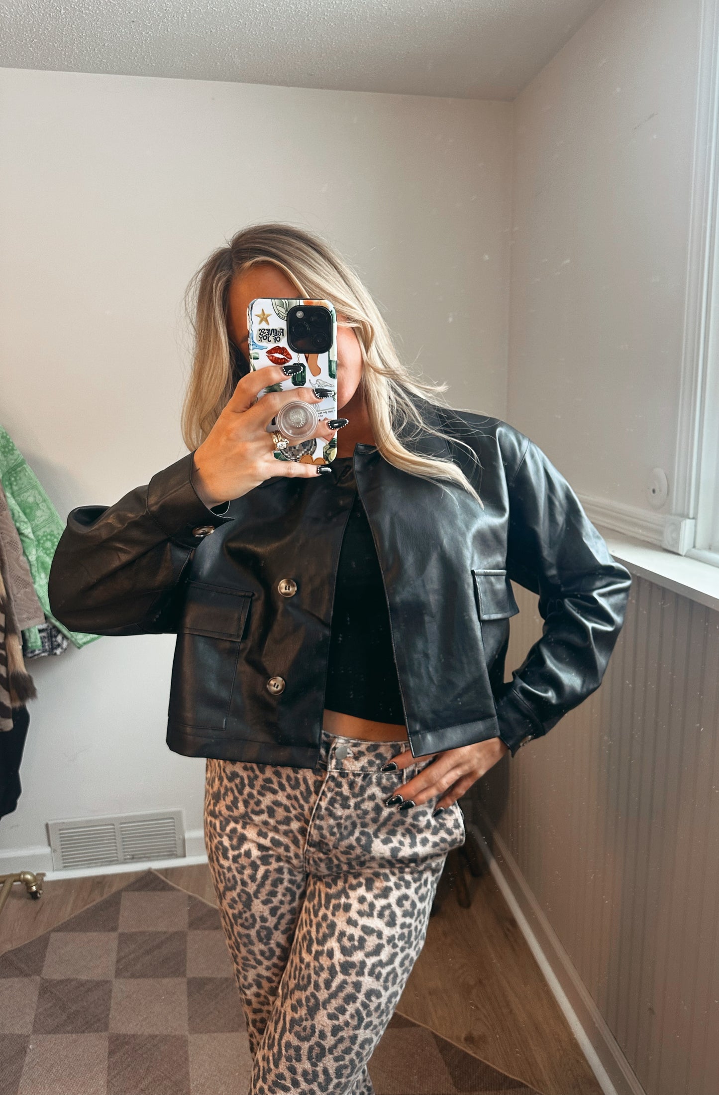 Maria Cropped Faux Leather Jacket