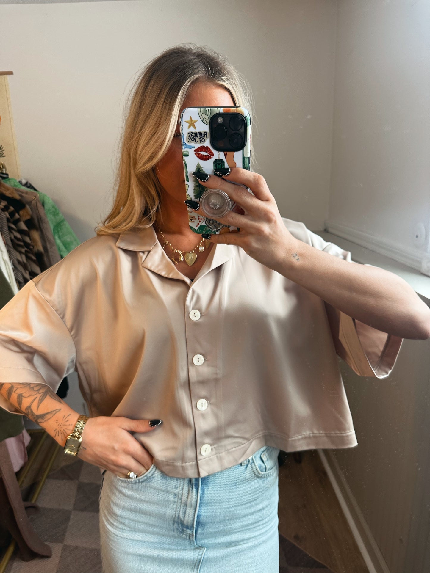 Athena Cropped Satin Top