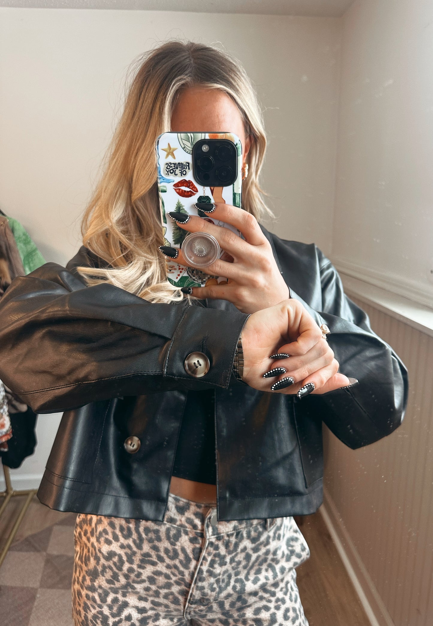 Maria Cropped Faux Leather Jacket