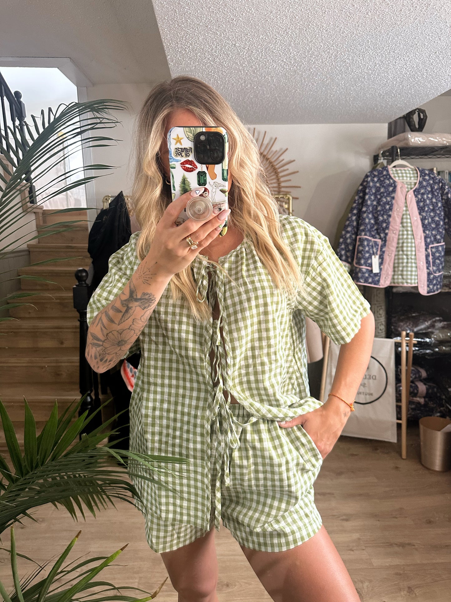 Lani Gingham Short Set - Green