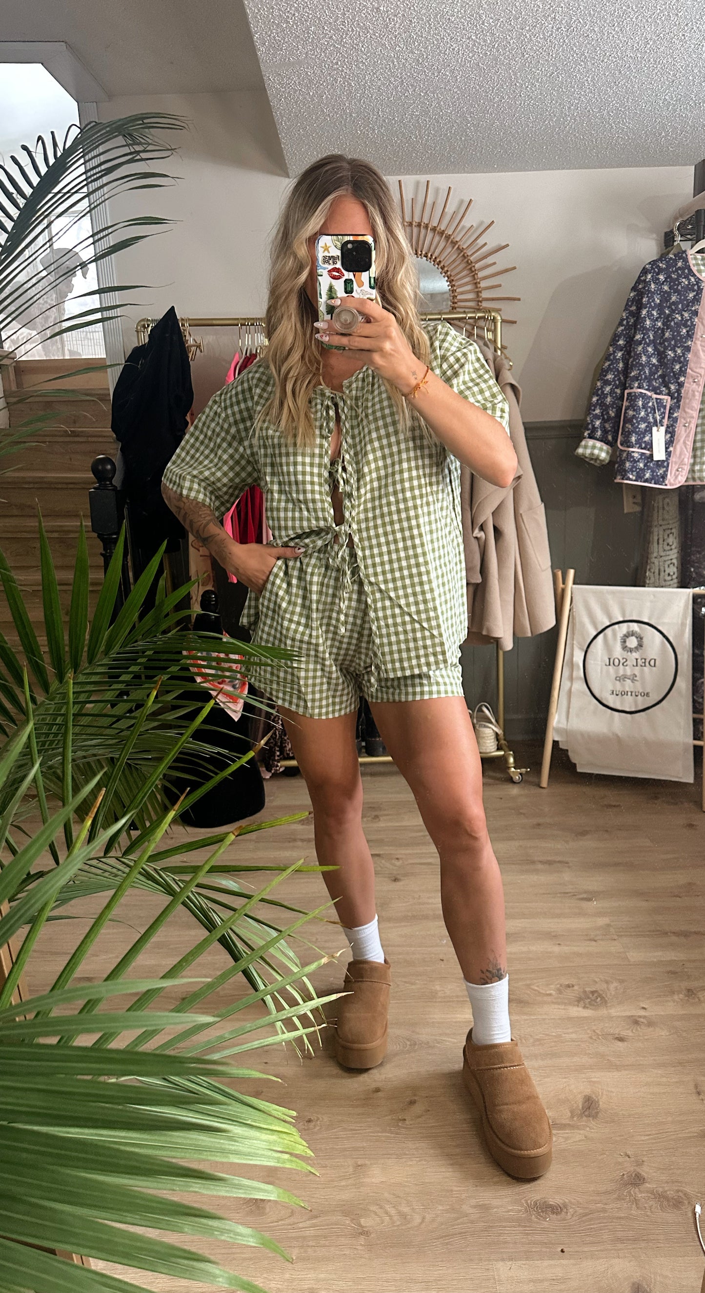 Lani Gingham Short Set - Green