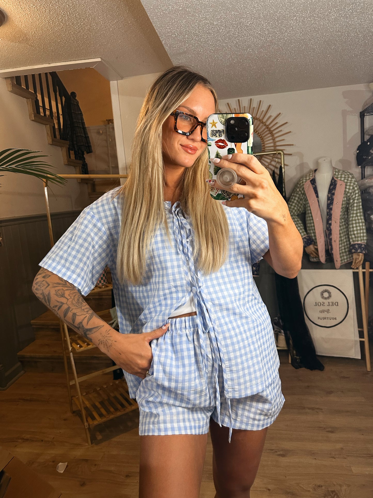 Lani Gingham Short Set - Blue