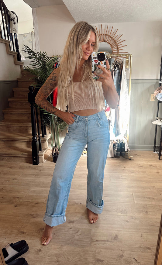 Jade Super High Rise Cuffed Wide Jeans