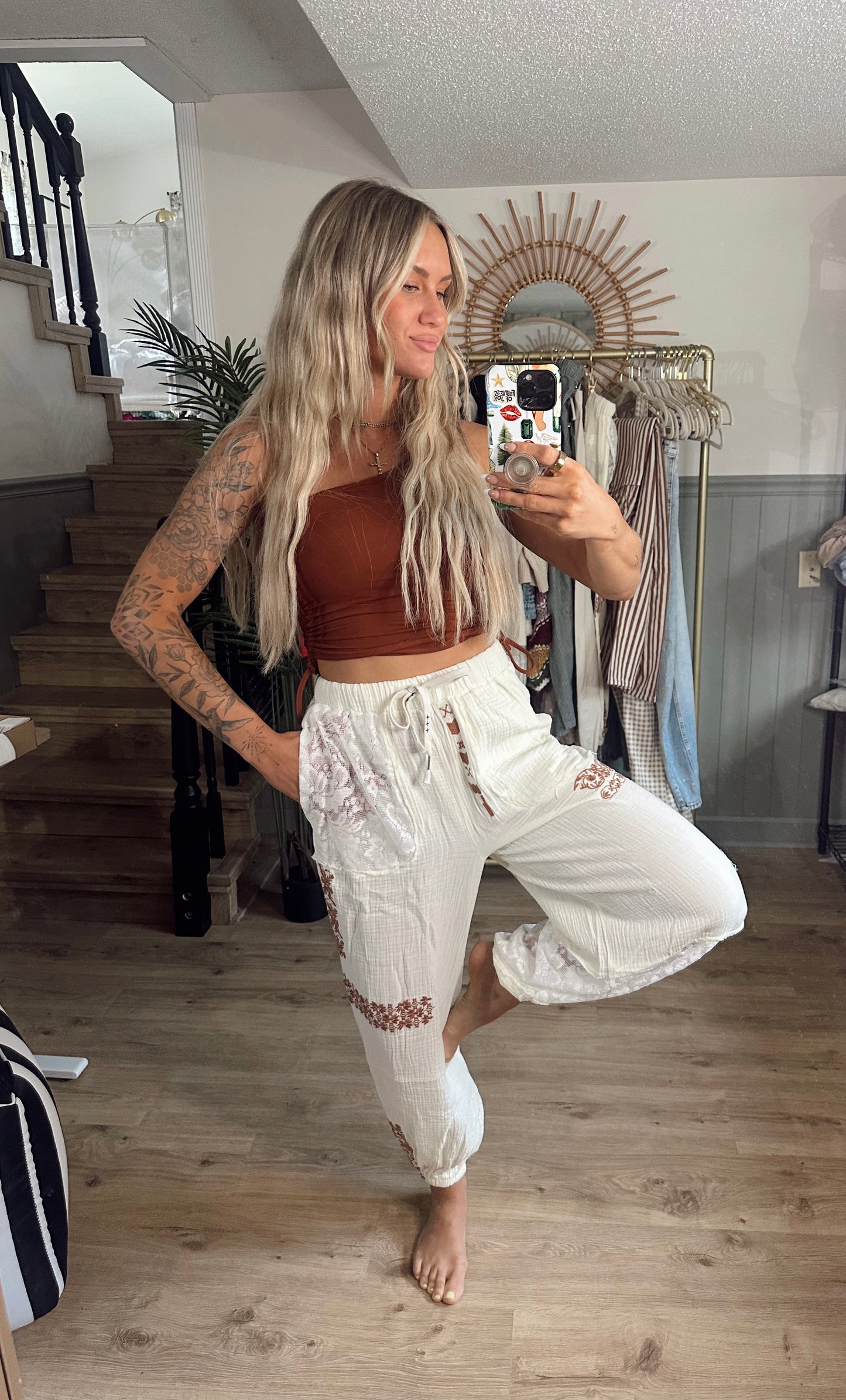 Stephanie Jogger - Cream + Burnt Orange