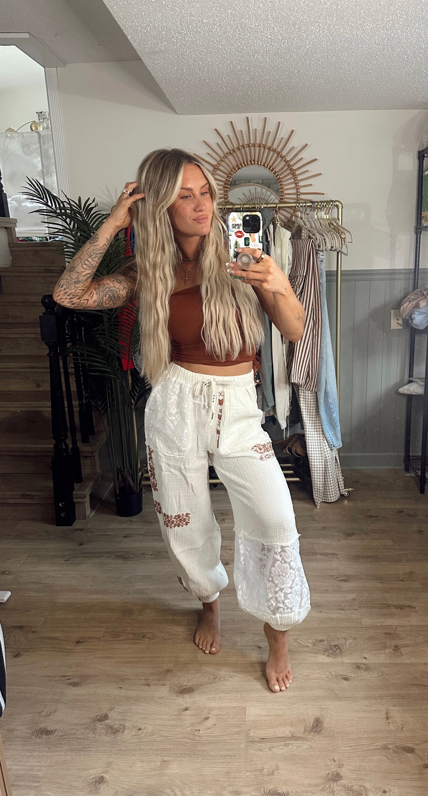 Stephanie Jogger - Cream + Burnt Orange