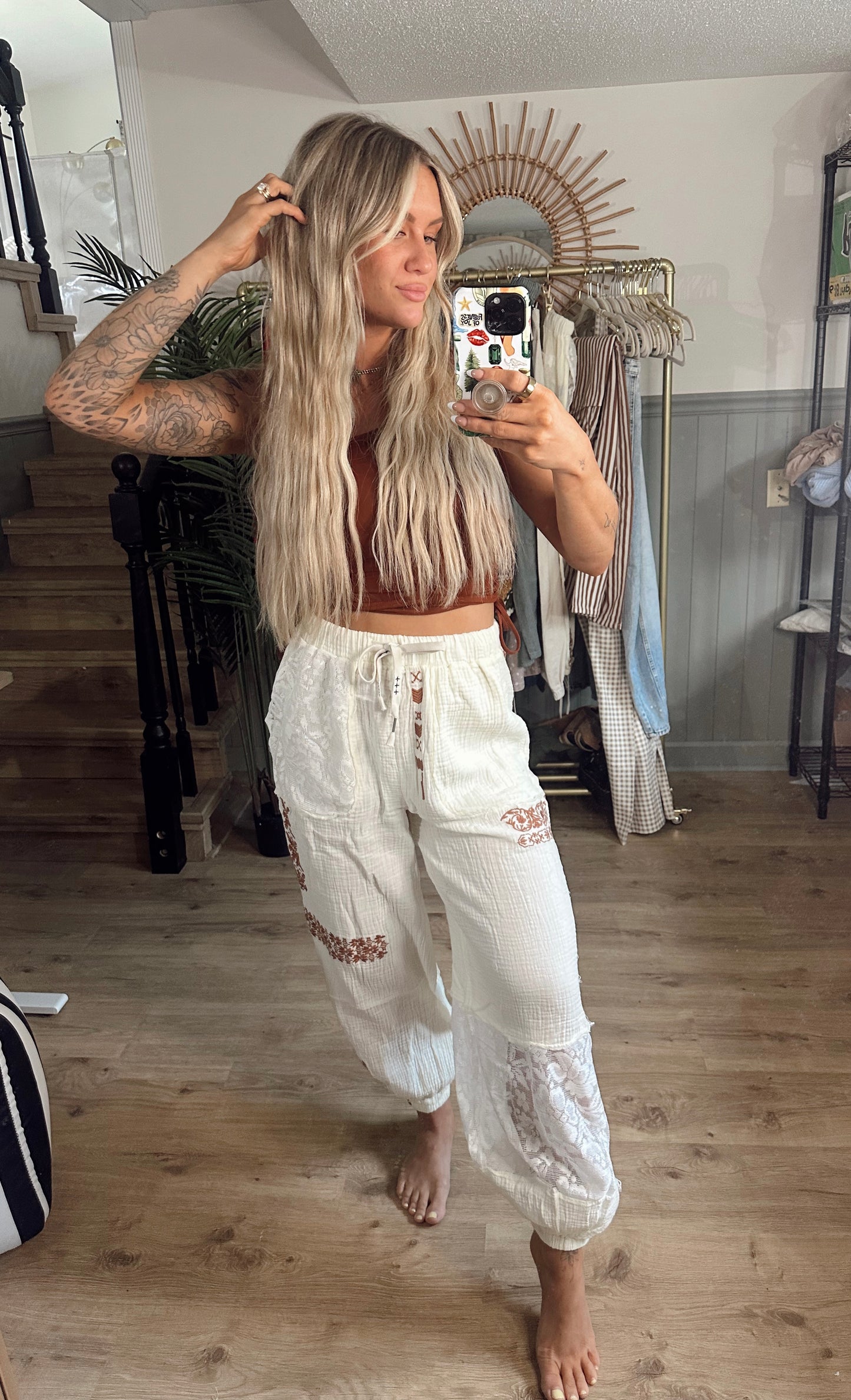 Stephanie Jogger - Cream + Burnt Orange