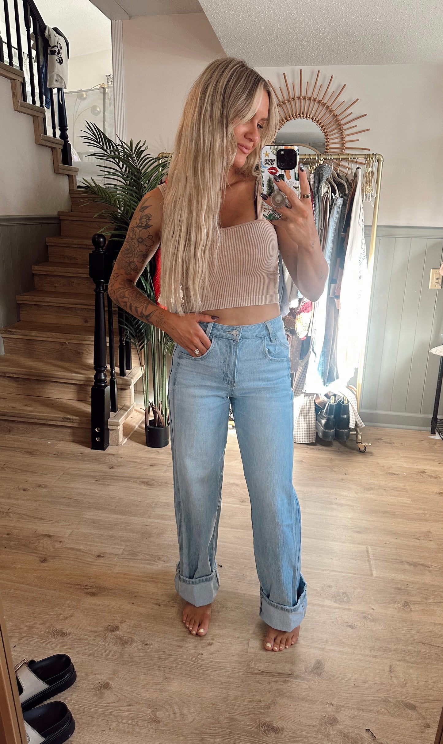 Jade Super High Rise Cuffed Wide Jeans