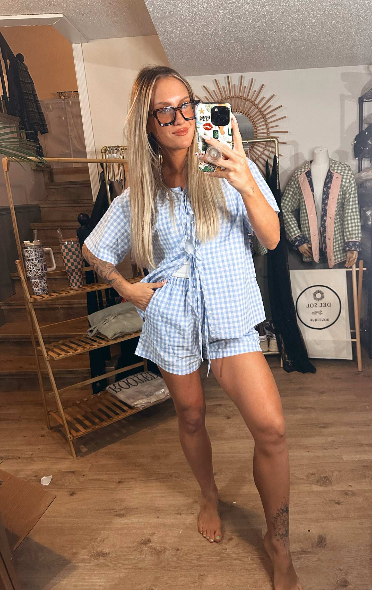 Lani Gingham Short Set - Blue