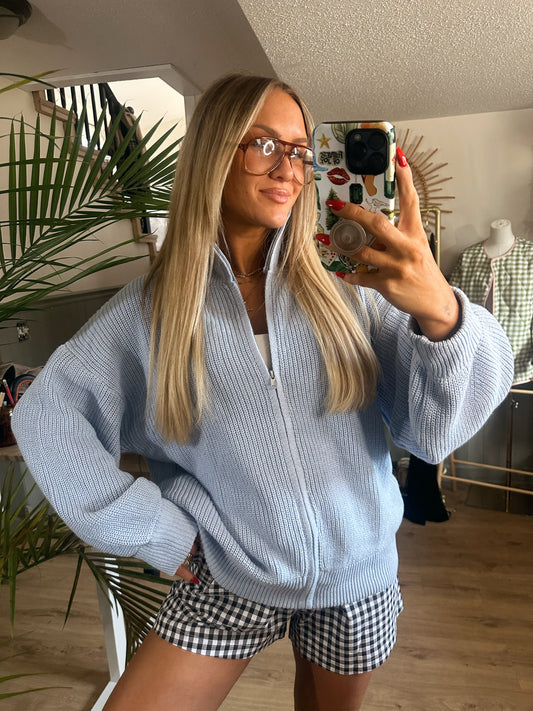Firecracker Zip Up Sweater - Blue