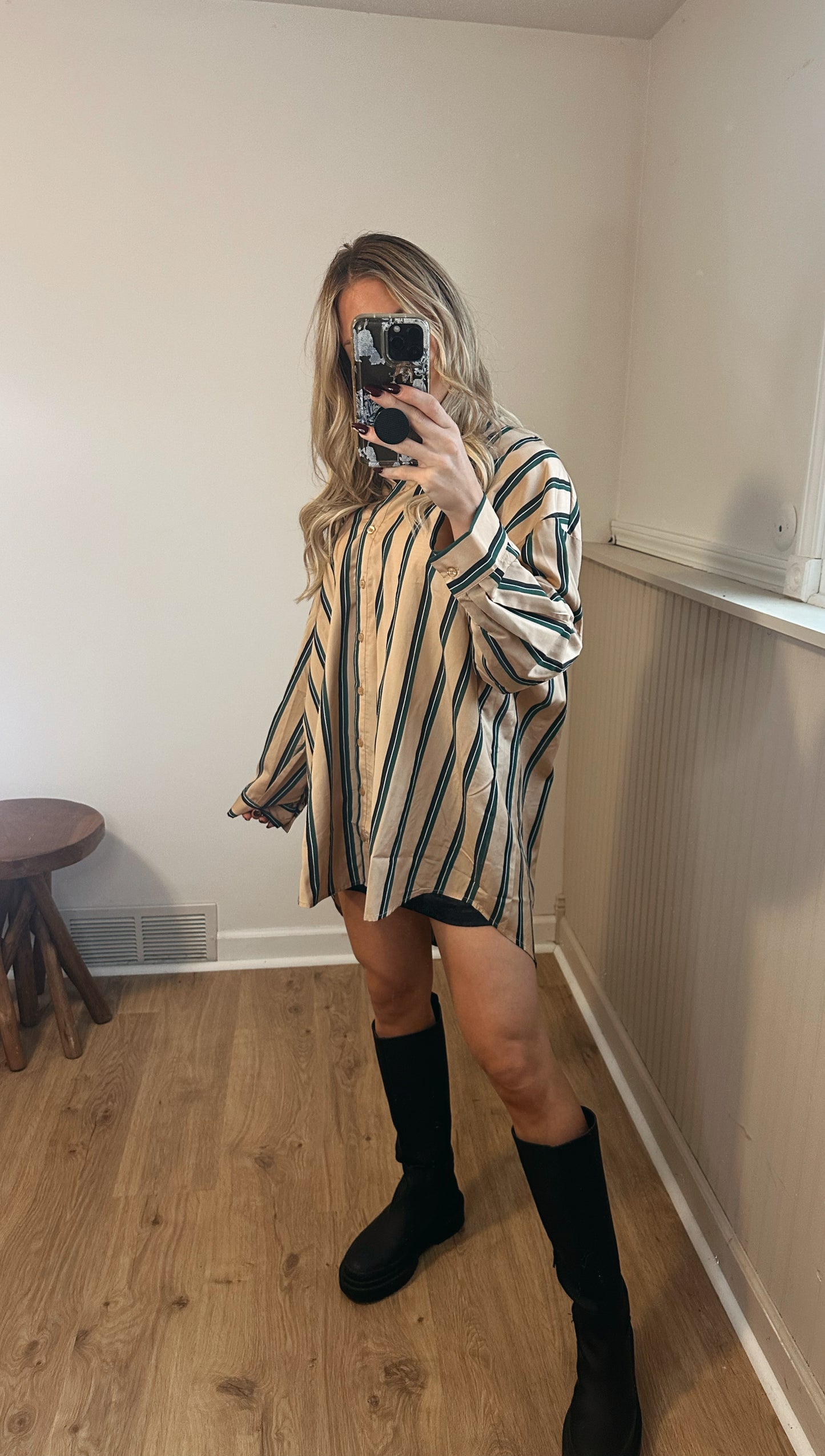 Ava Oversized Striped Button Down Shirt Dress