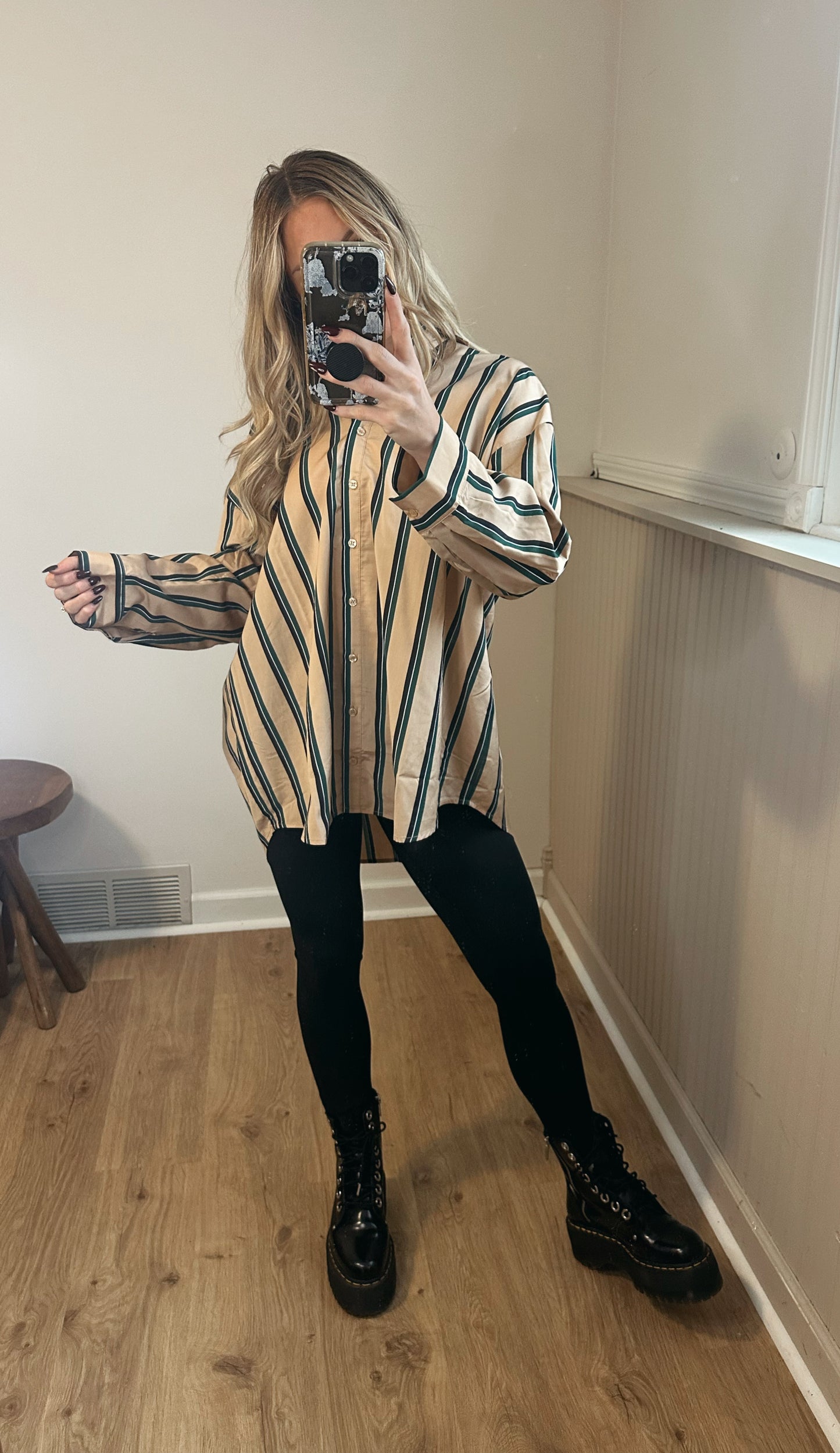 Ava Oversized Striped Button Down Shirt Dress