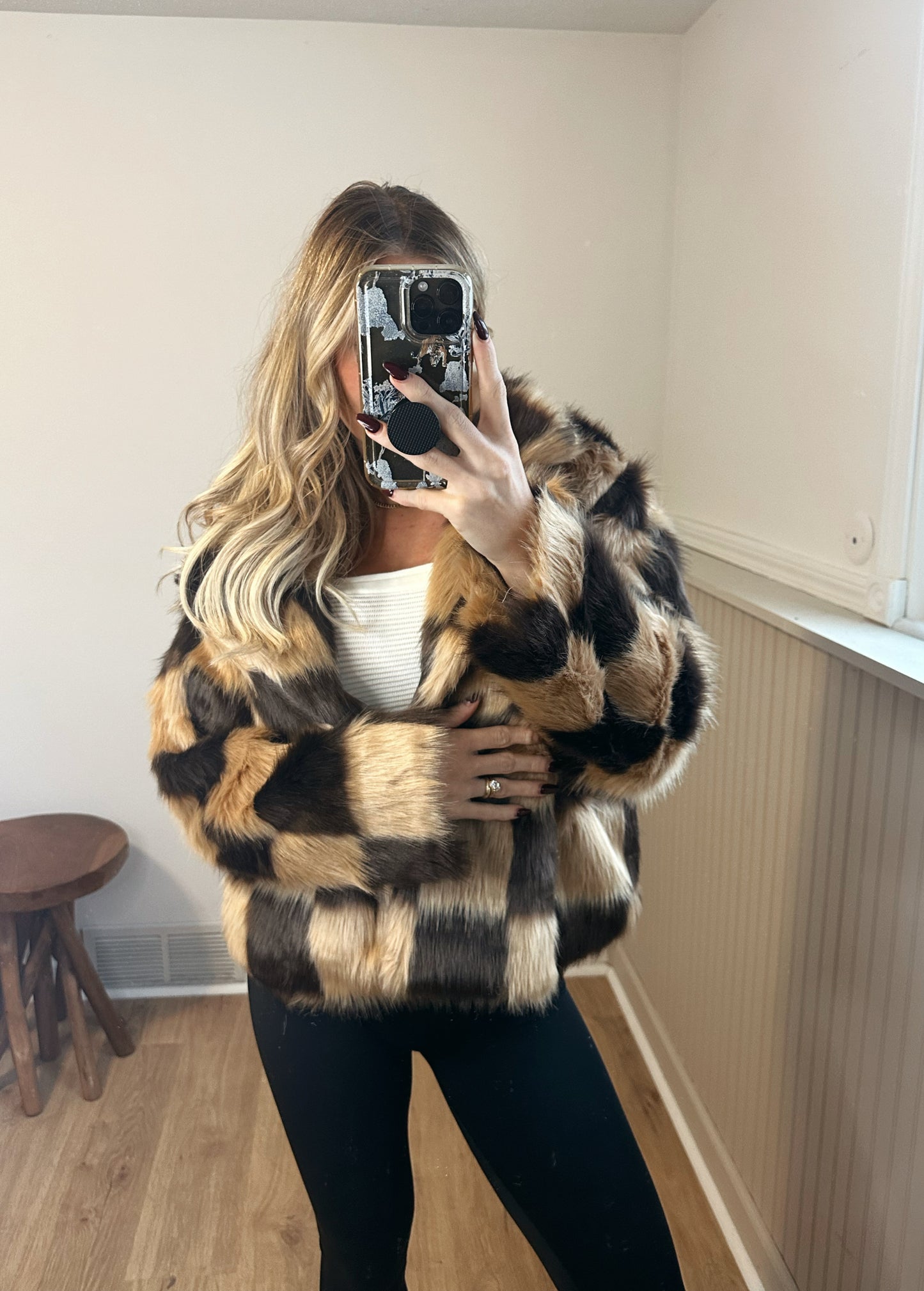 Checked Out Faux Fur Jacket