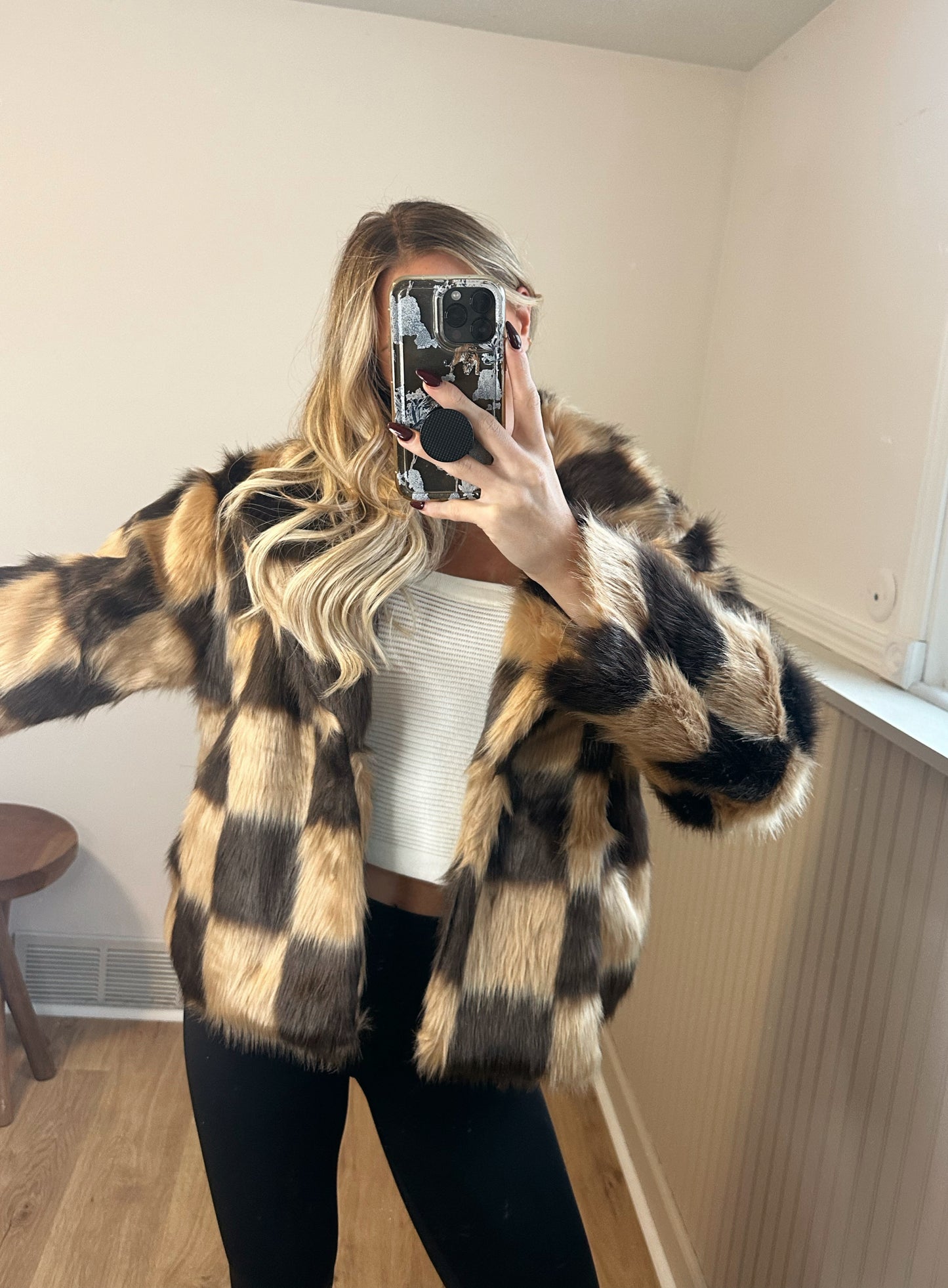 Checked Out Faux Fur Jacket